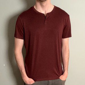 Large - Alfani Men's Henley T-Shirt, Maroon Tee, Casual Fit Stretch Short Sleeve
